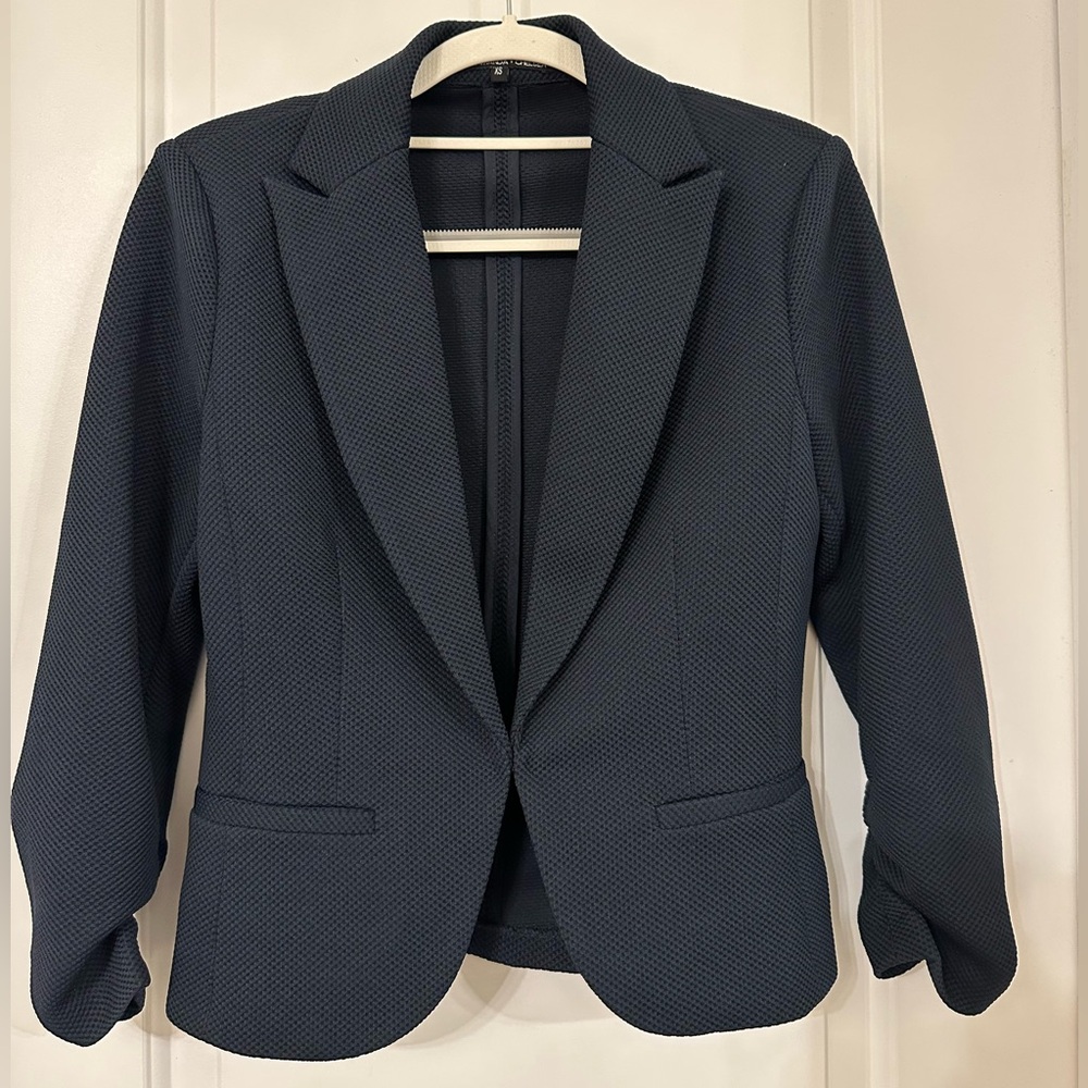 NEW Amanda & Chelsea Notch Lapel 3/4 Sleeve Pique Knit Blazer Size XS